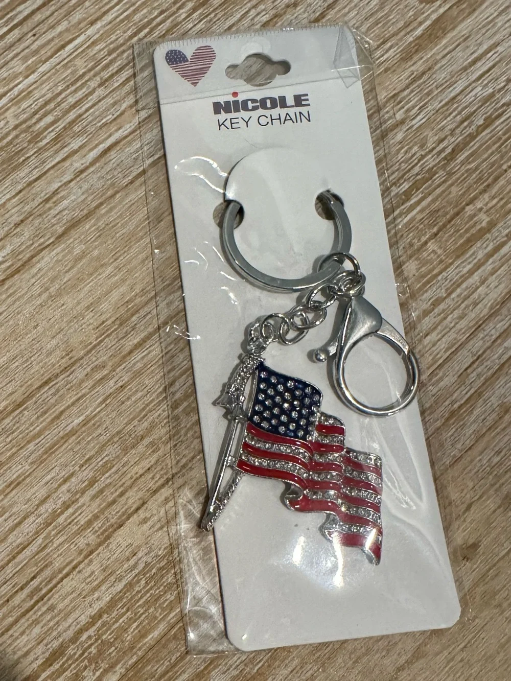 American Flag Key Silver Tone Key Chain or Bag Charm